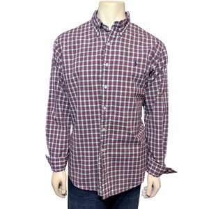 Polo Ralph Lauren Shirt Mens XL Custom Fit Plaid Button Down Red Blue White Long